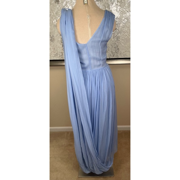 HELSA Sabine Silk Cape Overlay Chiffon Sheer Hydrangea Blue Midi Dress Size S - Picture 13 of 15